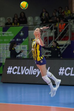 ISTANBUL, TURKIYE - 18 Ocak 2023: Meliha Diken, Burhan Felek Spor Salonu 'nda oynanan Fenerbahçe Opet vs Allianz MTV Stuttgart CEV Şampiyonlar Ligi Volesi Şampiyonlar Ligi Şampiyonlar Ligi karşılaşmasında görev yapıyor