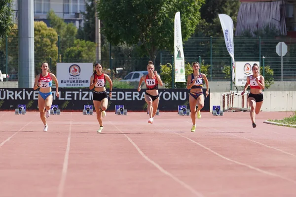 Denizli Turchia Luglio 2022 Atleti Che Corrono 100 Metri Durante — Foto Stock