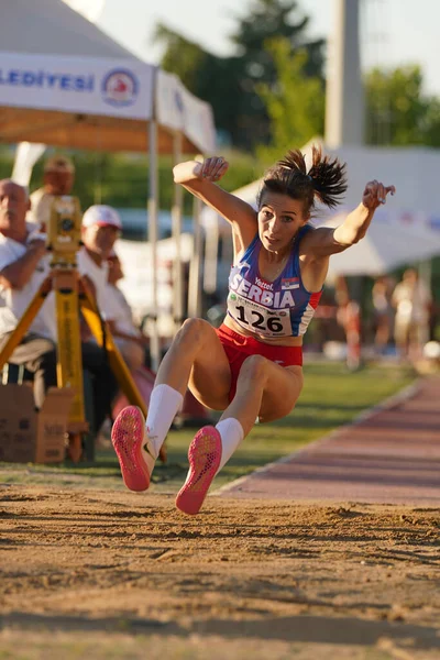 Denizli Turchia Luglio 2022 Atleta Indefinito Triplo Salto Durante Campionati — Foto Stock