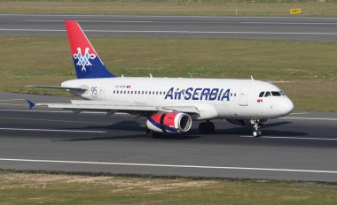 ISTANBUL, TURKIYE - SEPTEMBER 17, 2022: Air Serbia Airbus A319-132 (2032) landing to Istanbul International Airport