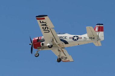 ESKISEHIR, TURKIYE - SEPTEMBER 18, 2022: M.S.O Air and Space Museum North American T-28B Trojan (200-425) display in Sivrihisar SHG Airshow