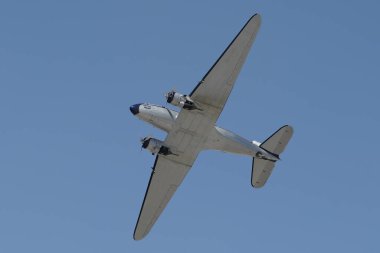 ESKISEHIR, TURKIYE - SEPTEMBER 18, 2022: M.S.O Air and Space Museum Douglas DC-3A (2204) display in Sivrihisar SHG Airshow