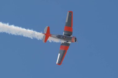 ESKISEHIR, TURKIYE - SEPTEMBER 18, 2022: M.S.O Air and Space Museum North American AT-6G Texan (SA079) display in Sivrihisar SHG Airshow