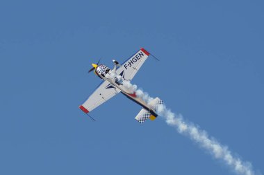 ESKISEHIR, TURKIYE - SEPTEMBER 18, 2022: Private Extra EA-330SC (SC086) display in Sivrihisar SHG Airshow