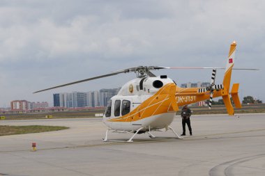 ISTANBUL, TURKIYE - OCTOBER 08, 2022: Turkish Directorate of Forestry Bell 429 Global Ranger (57133) display in Istanbul Airshow in Istanbul Ataturk Airport