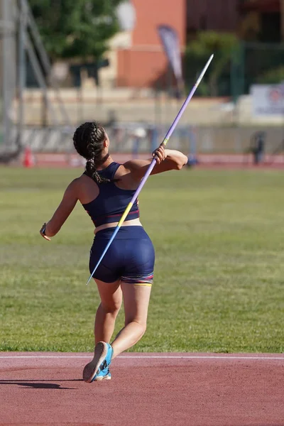 Denizli Turkiye July 2022 Undefined Athlete Javelin Throwing Balkan Athletics — Stock Photo, Image