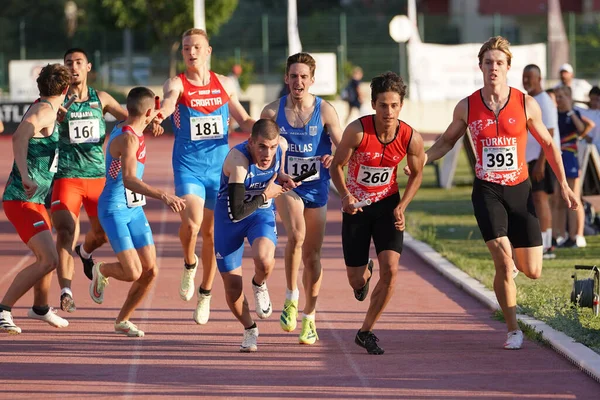 Denizli Turkiye Lipiec 2022 Sportowcy Biegający Sztafecie 4X400 Metrów Podczas — Zdjęcie stockowe
