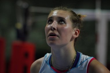 ISTANBUL, TURKIYE - 22 Mart 2023: Türk Hava Yollari 'de Ekaterina Antropova, Burhan Felek Spor Salonu' nda Savino Del Bene Scandicci CEV Voleybol Kupası karşılaşmasına karşı