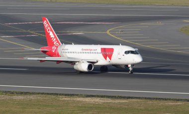 ISTANBUL, TURKIYE - SEPTEMBER 17, 2022: Red Wings Airlines Sukhoi 100-95B (95122) landing to Istanbul International Airport