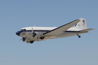 ESKISEHIR, TURKIYE - SEPTEMBER 18, 2022: M.S.O Air and Space Museum Douglas DC-3A (2204) display in Sivrihisar SHG Airshow