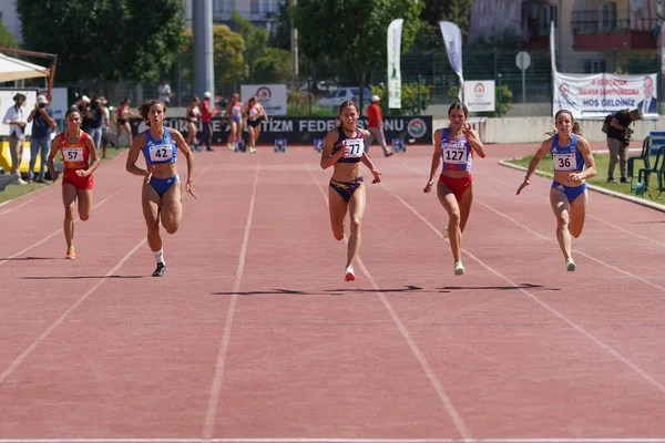 Denizli Turchia Luglio 2022 Atleti Che Corrono 100 Metri Durante — Foto Stock