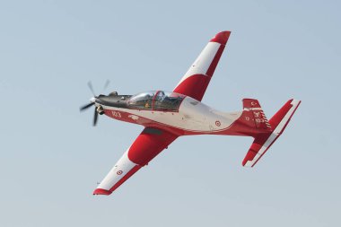 ESKISEHIR, TURKIYE - SEPTEMBER 18, 2022: Turkish Air Force TAI Hurkus B display in Sivrihisar SHG Airshow