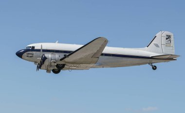 ESKISEHIR, TURKIYE - SEPTEMBER 18, 2022: M.S.O Air and Space Museum Douglas DC-3A (2204) display in Sivrihisar SHG Airshow