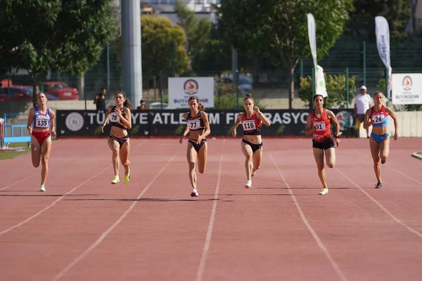 Denizli Turchia Luglio 2022 Atleti Che Corrono 200 Metri Durante — Foto Stock