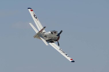 ESKISEHIR, TURKIYE - SEPTEMBER 18, 2022: M.S.O Air and Space Museum North American T-28B Trojan (200-425) display in Sivrihisar SHG Airshow