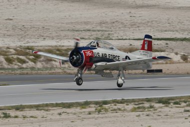 ESKISEHIR, TURKIYE - SEPTEMBER 18, 2022: M.S.O Air and Space Museum North American T-28B Trojan (200-425) display in Sivrihisar SHG Airshow