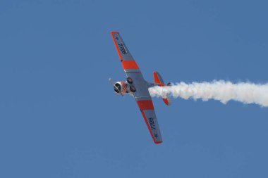 ESKISEHIR, TURKIYE - SEPTEMBER 18, 2022: M.S.O Air and Space Museum North American AT-6G Texan (SA079) display in Sivrihisar SHG Airshow