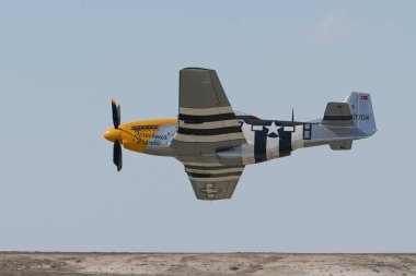 ESKISEHIR, TURKIYE - SEPTEMBER 18, 2022: M.S.O Air and Space Museum North American P-51D Mustang (44-73149) display in Sivrihisar SHG Airshow