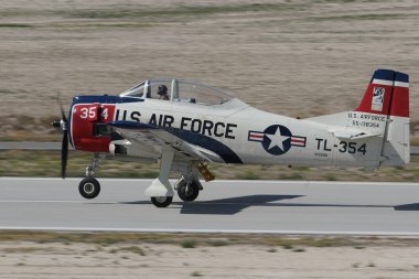 ESKISEHIR, TURKIYE - SEPTEMBER 18, 2022: M.S.O Air and Space Museum North American T-28B Trojan (200-425) display in Sivrihisar SHG Airshow