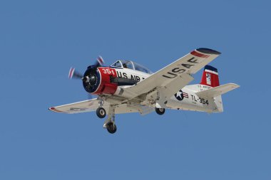 ESKISEHIR, TURKIYE - SEPTEMBER 18, 2022: M.S.O Air and Space Museum North American T-28B Trojan (200-425) display in Sivrihisar SHG Airshow