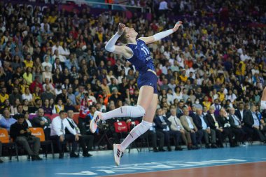 ANTALYA, TURKIYE - 18 Aralık 2022: Isabelle Haak, Antalya Spor Salonu Dünya Voleybol Şampiyonası Finali 'nde Imoco Volley Conegliano - Vakıfbank 5VB Voleybol Kadınlar Kulübü Finali' nde görev yapıyor.