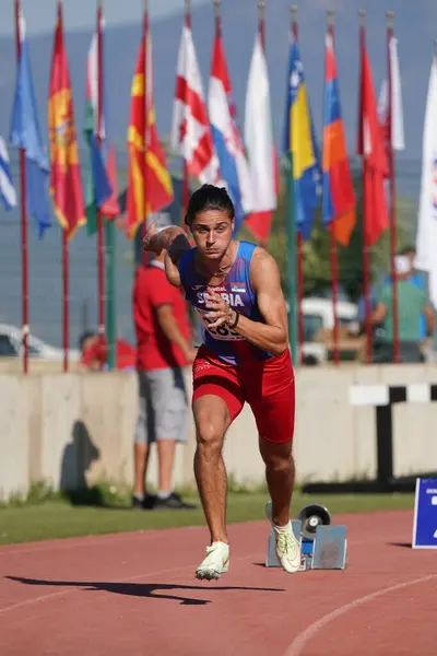 Denizli Turkiye Ιουλίου 2022 Απροσδιόριστος Αθλητής Που Τρέχει 400 Μέτρα — Φωτογραφία Αρχείου