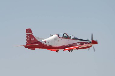 ESKISEHIR, TURKIYE - SEPTEMBER 18, 2022: Turkish Air Force TAI Hurkus B display in Sivrihisar SHG Airshow
