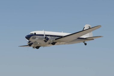 ESKISEHIR, TURKIYE - SEPTEMBER 18, 2022: M.S.O Air and Space Museum Douglas DC-3A (2204) display in Sivrihisar SHG Airshow