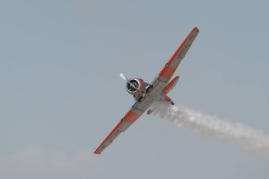 ESKISEHIR, TURKIYE - SEPTEMBER 18, 2022: M.S.O Air and Space Museum North American AT-6G Texan (SA079) display in Sivrihisar SHG Airshow