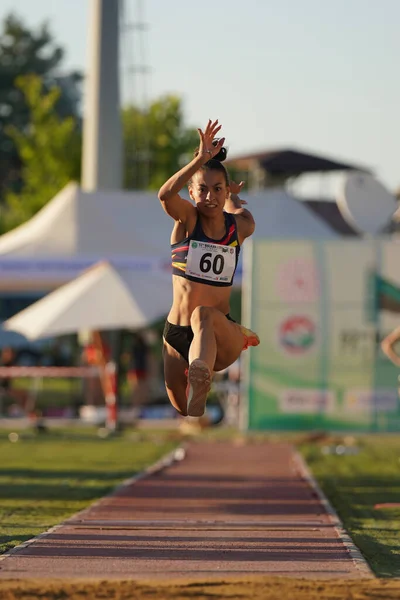 stock image DENIZLI, TURKIYE - JULY 16, 2022: Undefined athlete triple jumping during Balkan Athletics U20 Championships in Denizli Albayrak Athletics Track