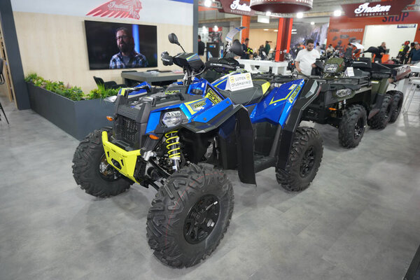 ISTANBUL, TURKIYE - APRIL 29, 2023: Polaris ATV on display at Motobike Expo in Istanbul Exhibition Center