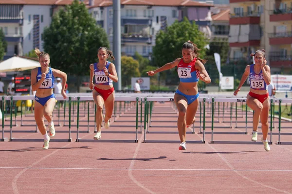 Denizli Turkiye July 2022 Athletes Running 100 Metres Hurdles Balkan — Stock Photo, Image