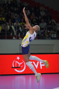ISTANBUL, TURKIYE - 21 Ocak 2023: Melissa Vargas, Burhan Felek Spor Salonu 'nda Fenerbahçe Opet vs Nilufer Belediyespor Türkiye Sultanlar Ligi karşılaşmasında görev yapıyor