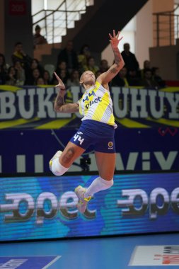 ISTANBUL, TURKIYE - 21 Ocak 2023: Melissa Vargas, Burhan Felek Spor Salonu 'nda Fenerbahçe Opet vs Nilufer Belediyespor Türkiye Sultanlar Ligi karşılaşmasında görev yapıyor
