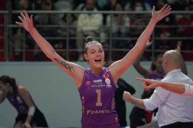 ISTANBUL, TURKIYE - 14 Ocak 2023: Galatasaray 'da Anthi Vasilantonaki - HDI Sigorta-Kuzeyboru Türk Sultanlar Ligi maçı Burhan Felek Spor Salonu' nda