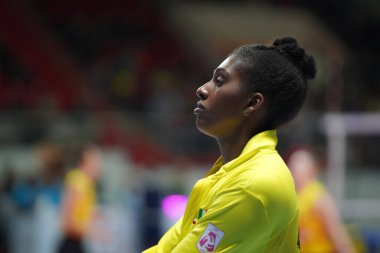 ISTANBUL, TURKIYE - MARCH 16, 2023: Stephanie Samedy warming up before Fenerbahce Opet vs Imoco Volley Conegliano CEV Champions League Volley match in Burhan Felek Sport Hall