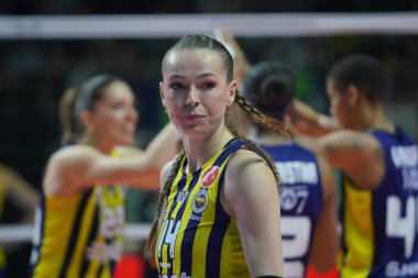 ISTANBUL, TURKIYE - 16 Mart 2023: Fenerbahçe Opet 'te Eda Erdem Dundar, Burhan Felek Spor Salonu' nda Imoco Volley Conegliano CEV Şampiyonlar Ligi Volley maçına karşı
