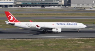 ISTANBUL, TURKIYE - SEPTEMBER 17, 2022: Turkish Airlines Airbus A330-343X (1172) landing to Istanbul International Airport