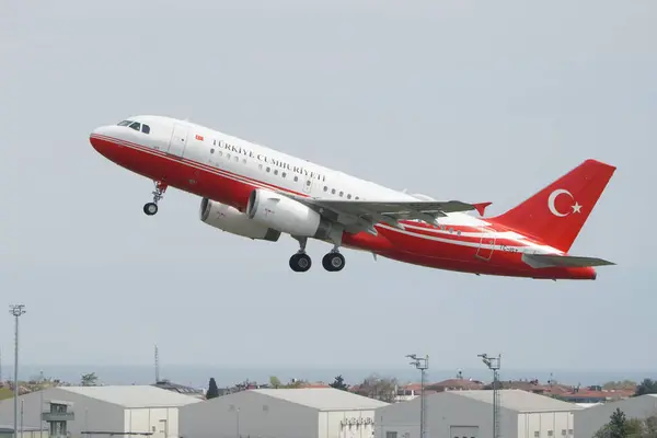 Stock image ISTANBUL, TURKIYE - APRIL 29, 2023: Turkish Government Airbus A319-133X(CJ) (4042) take-off from Istanbul Ataturk Airport