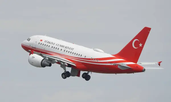 stock image ISTANBUL, TURKIYE - APRIL 29, 2023: Turkish Government Airbus A318-112 ELITE (3751) take-off from Istanbul Ataturk Airport