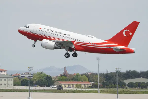 stock image ISTANBUL, TURKIYE - APRIL 29, 2023: Turkish Government Airbus A318-112 ELITE (3751) take-off from Istanbul Ataturk Airport