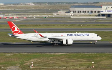 ISTANBUL, TURKIYE - OCTOBER 01, 2022: Turkish Airlines Airbus A350-941 (454) landing to Istanbul International Airport
