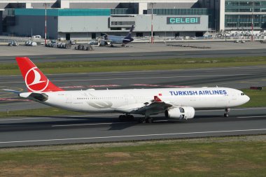 ISTANBUL, TURKIYE - OCTOBER 01, 2022: Turkish Airlines Airbus A330-343E (1483) landing to Istanbul International Airport