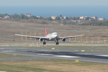 ISTANBUL, TURKIYE - Ekim 01, 2022: Türk Havayolları Airbus A330-203 (704) İstanbul Uluslararası Havaalanına indi