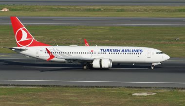 ISTANBUL, TURKIYE - OCTOBER 01, 2022: Turkish Airlines Boeing 737-8MAX (60053) landing to Istanbul International Airport