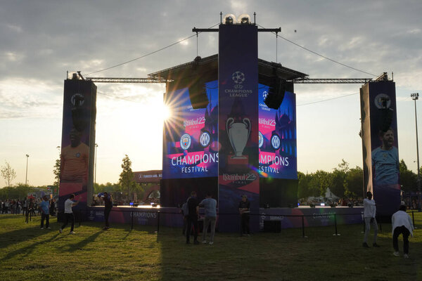 ISTANBUL, TURKIYE - JUNE 09, 2023: Stage in Champions League Final Festival area