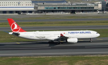 ISTANBUL, TURKIYE - OCTOBER 01, 2022: Turkish Airlines Airbus A330-343X (1228) landing to Istanbul International Airport