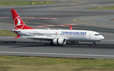 ISTANBUL, TURKIYE - OCTOBER 01, 2022: Turkish Airlines Boeing 737-8MAX (60036) landing to Istanbul International Airport