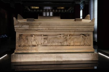 İSTANBUL, TÜRKİYE - 13 Temmuz 2023: İstanbul Arkeoloji Müzelerinde Sarcophagus