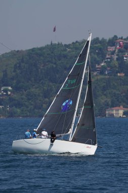 İSTANBUL, TÜRKİYE - 30 Ağustos 2023: Boğaz Kupası 'nda yelkenli yarışıyor